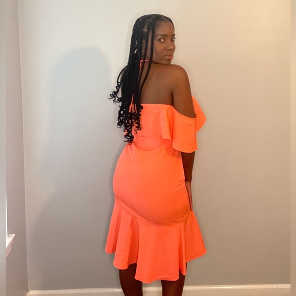 NWT Neon Orange Lavish Alice Halter Dress - Picture 4 of 8